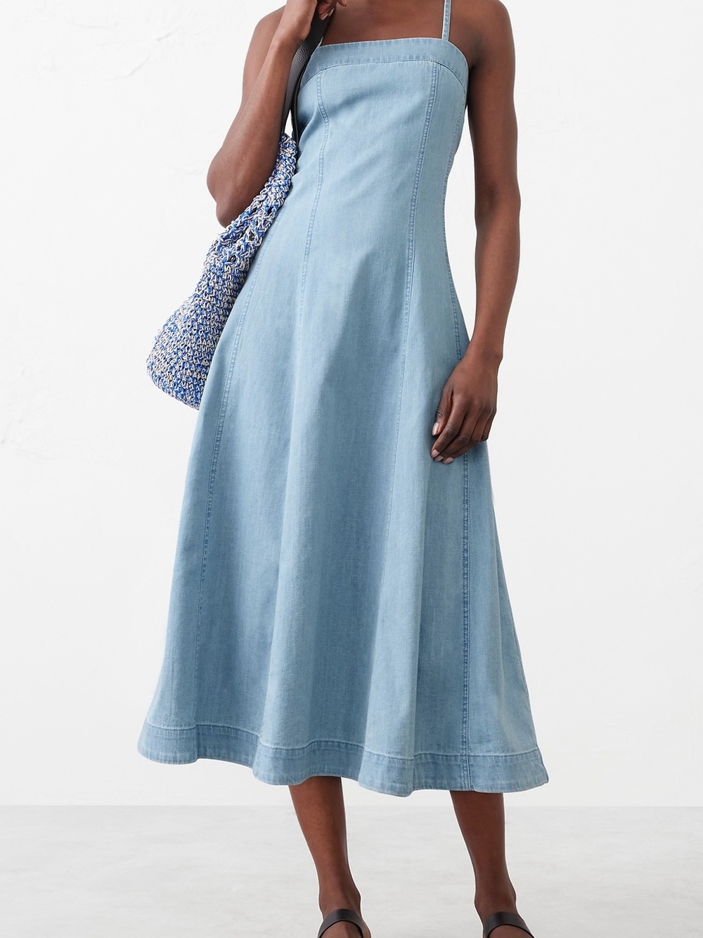 Banana Republic Light Blue Denim Midi Dress with Spaghetti Straps